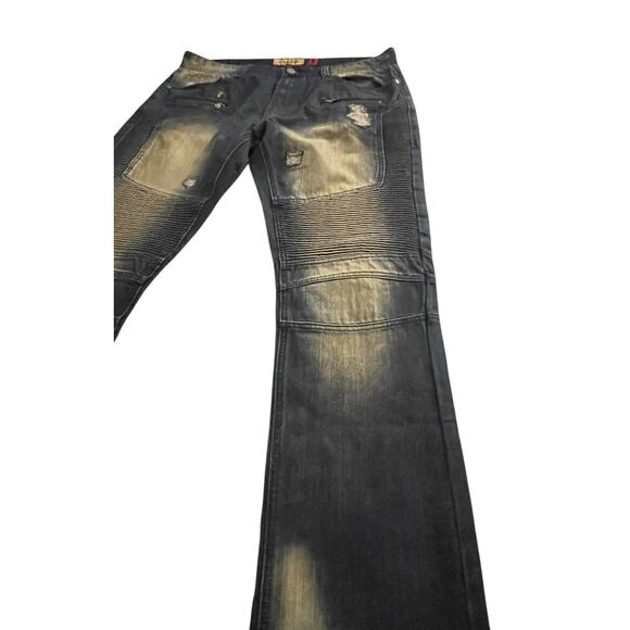 Mens Makobi Jeans 36x34 Blue Faded Distressed Zipper Pockets Streetwear Y2K - Picture 11 of 16